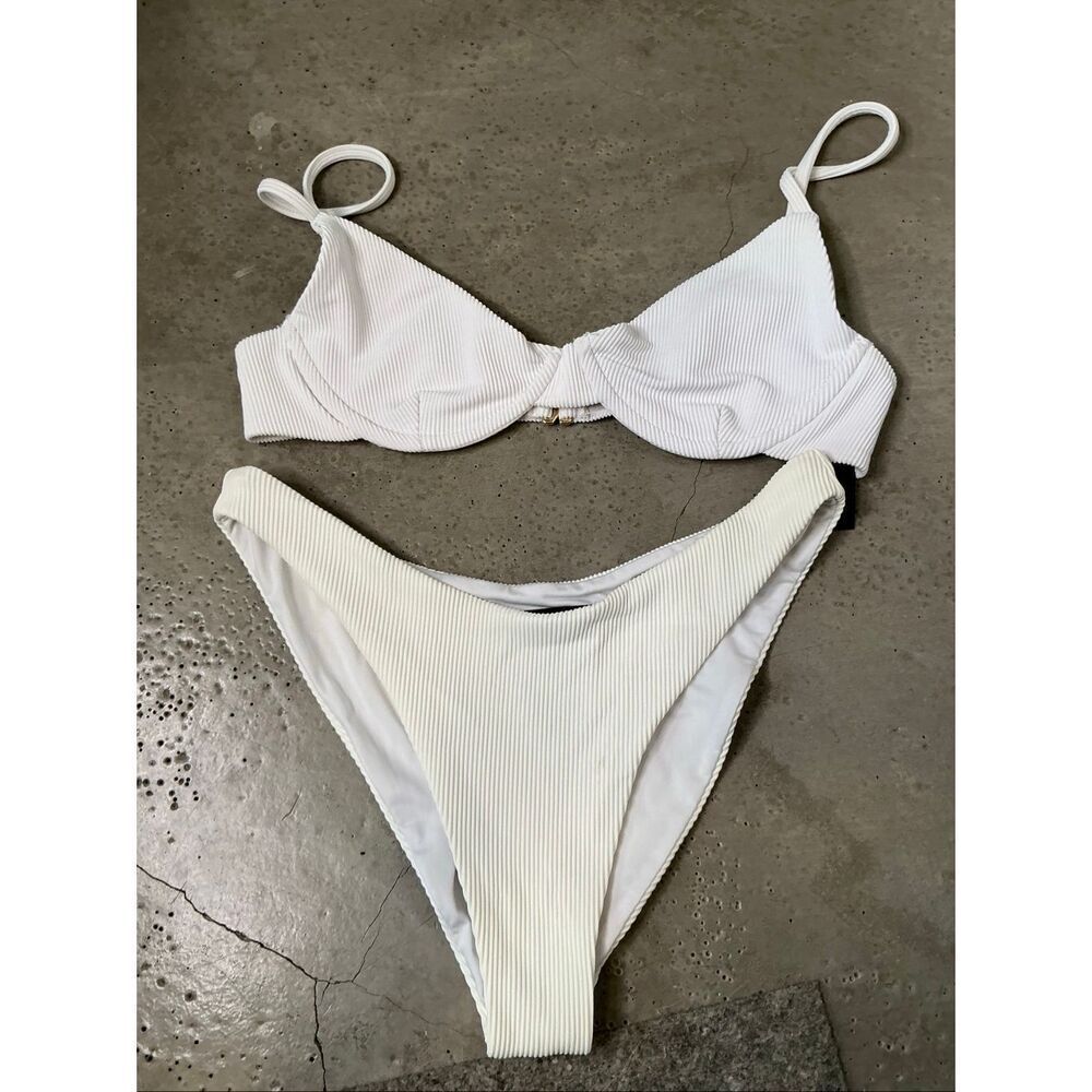 Beach Riot Ribbed Bikini | Ivory/White in Small